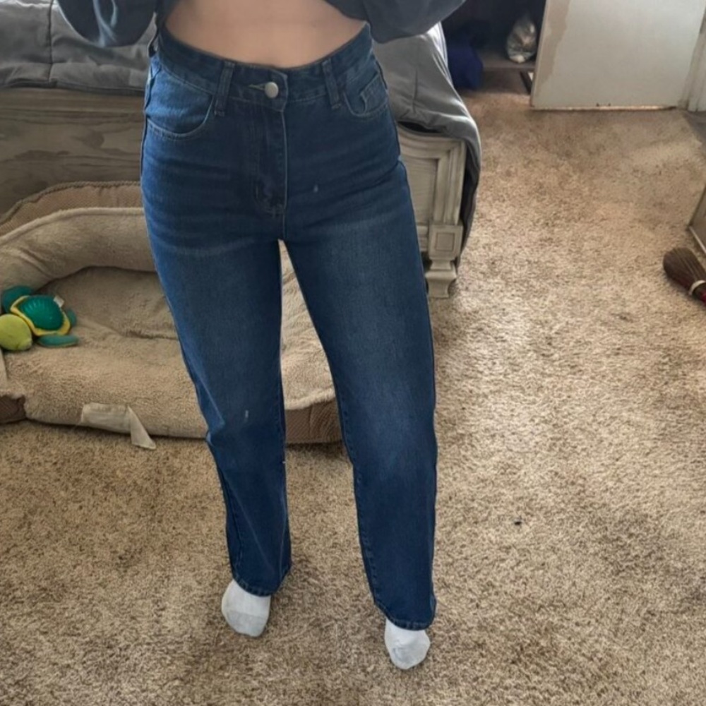 High waisted petite straight leg jeans